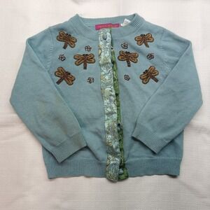 Mimi‎ & Maggie Infant Girls 4 Blue Gold Beaded Dragonfly Cardigan FLAW